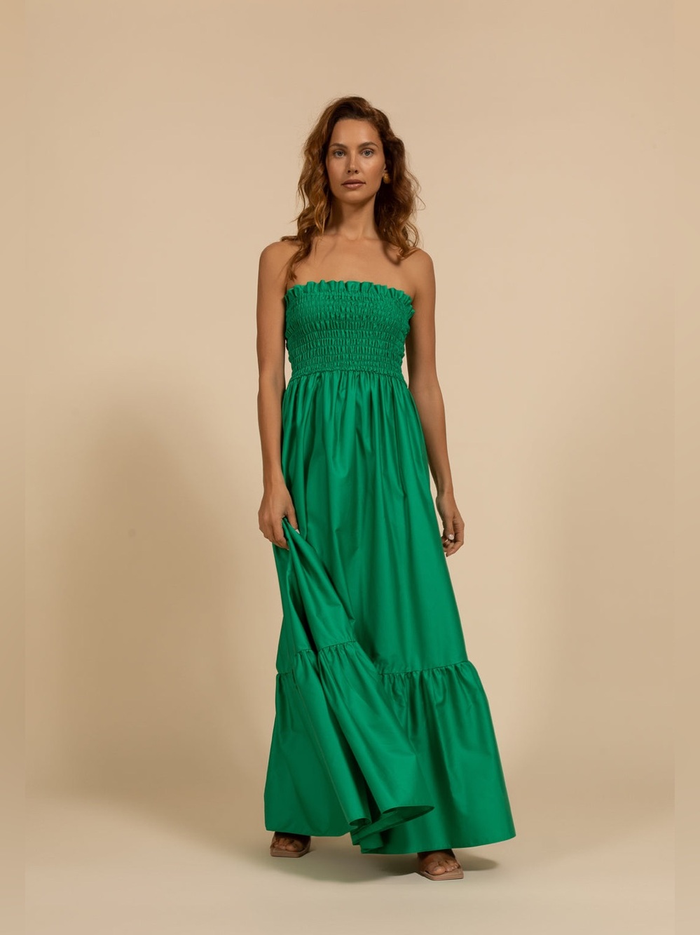 Kasia Cosmos Strapless Smocked Maxi Dress Orange NWT Small MSRP $200